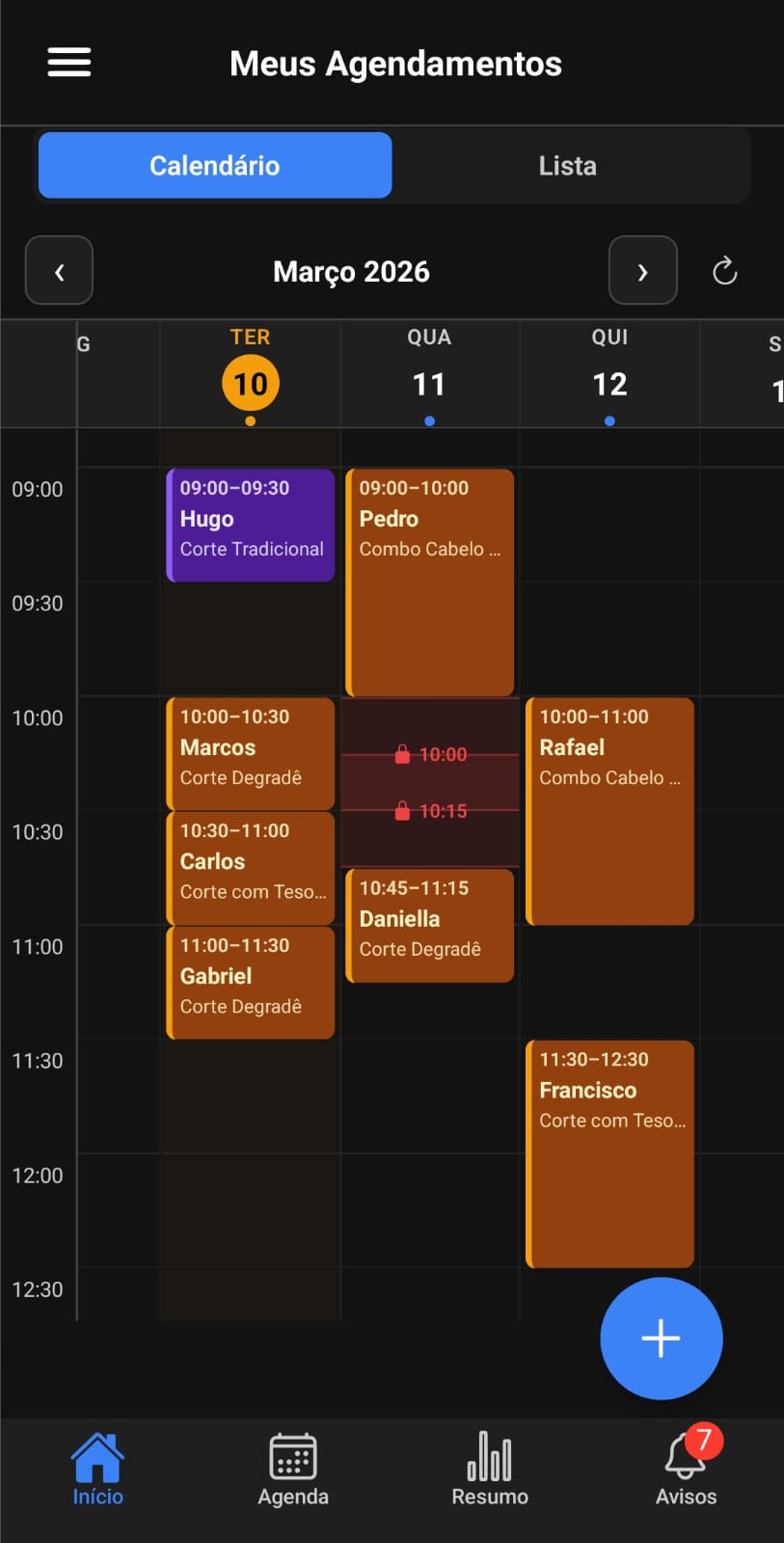 Calendário de agendamentos